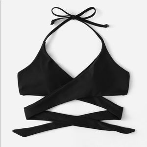 black wrap halter swimming top